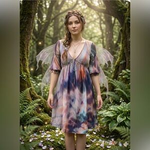 Silk Fairy Grunge Flowy Sweetheart Dress Size M Whimsigoth Y2K Milkmaid Festival